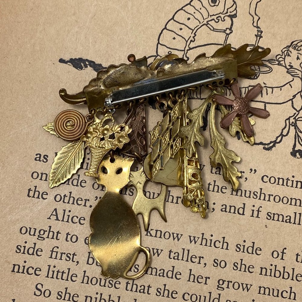 Vintage Cat Multiple Dangle Assemblage Brooch - image 6